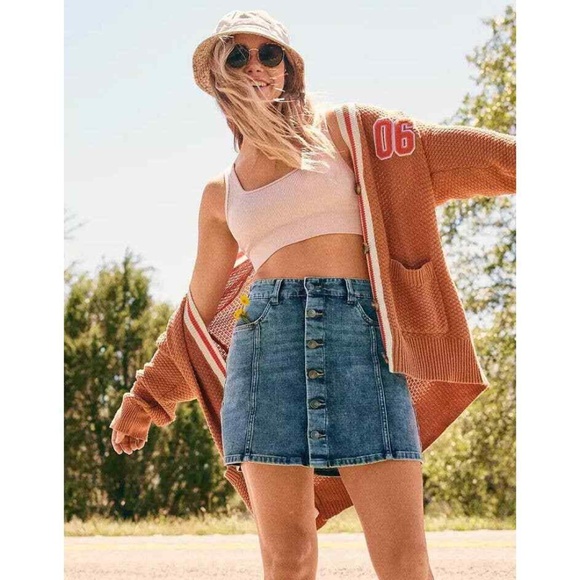 NWT Aerie Varsity Letterman Orange Oversized Cardigan Sweater w/ Pockets "06" - Picture 1 of 10